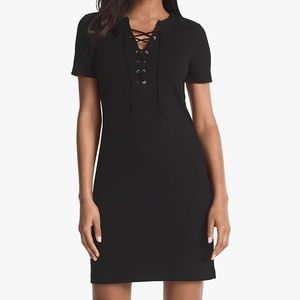 White House Black Market Short-Sleeve Lace-Up Black Knit Dress Size XSP